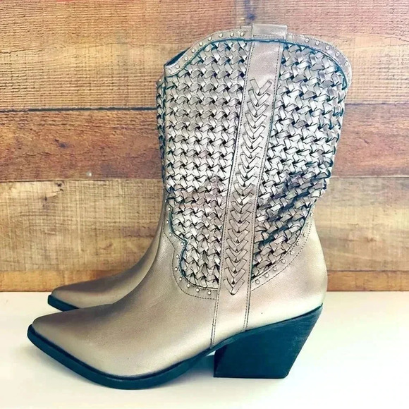 Golo Women’s Reverse Woven Shaft Weatern Fashion Boots - Snip Toe - Picture 3 of 9